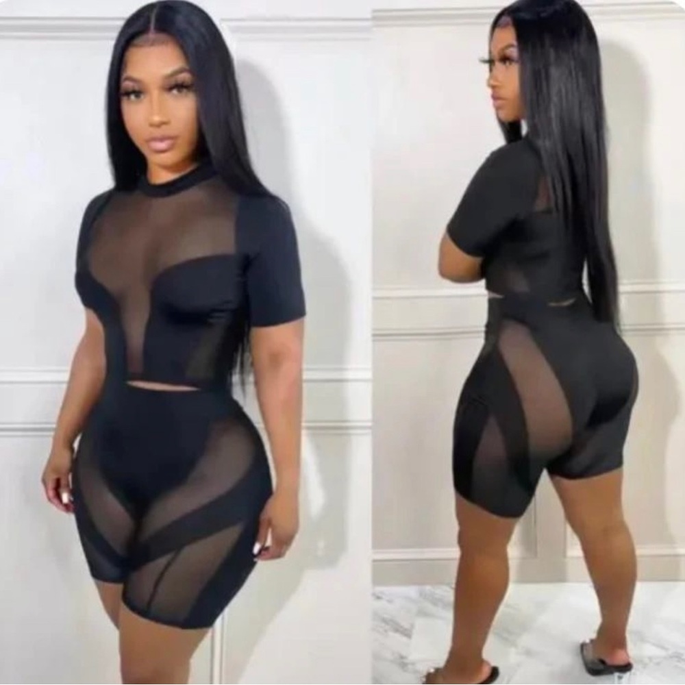 Black Mesh 2 piece Short Set